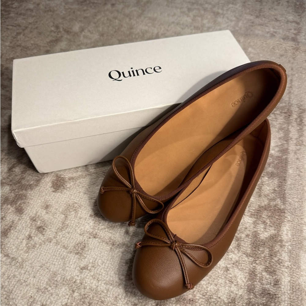 Quince Tan Leather Ballet Flats